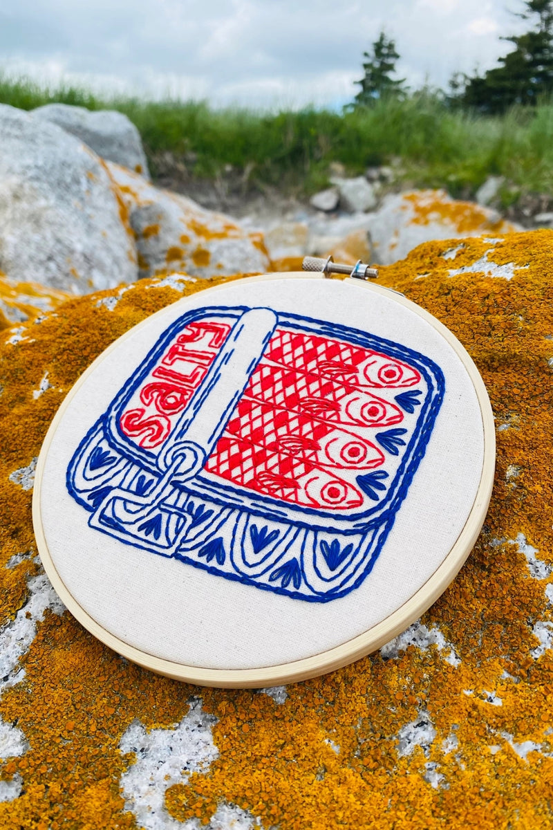 Hook, Line, and Tinker Embroidery Kit - Sardines