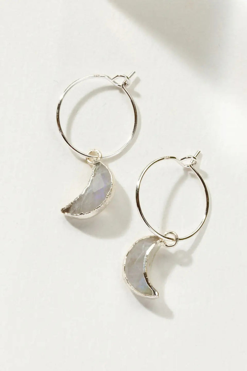 Sterling Silver Eclipse Hoop Earring - Moonstone