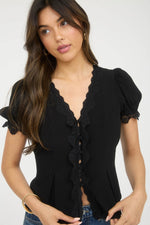 Aurora Lace Trim Blouse - Black