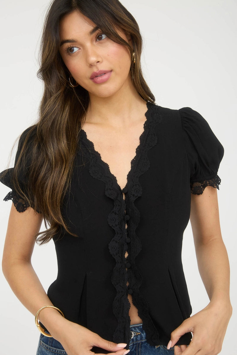 Aurora Lace Trim Blouse - Black