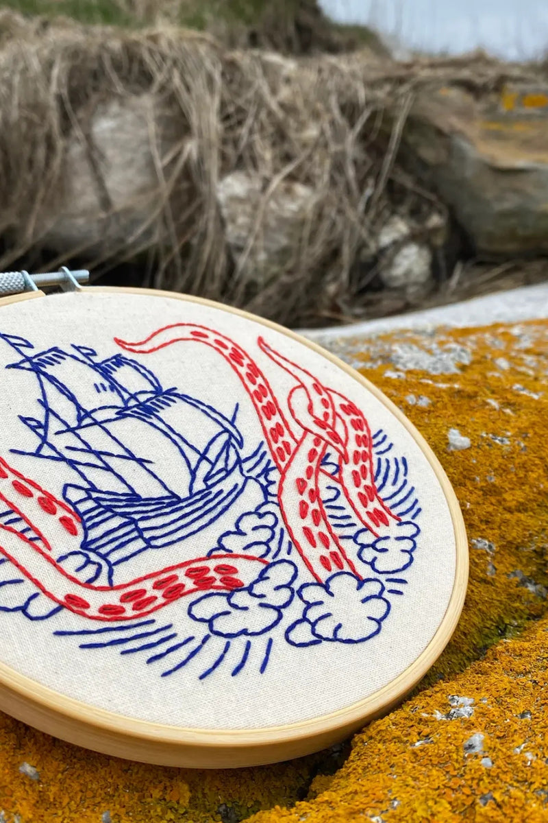 Hook, Line, and Tinker Embroidery Kit - Release the Kraken