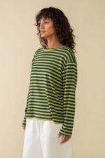 The Culver Striped Tee True Navy + Green Apple