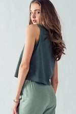 Alyssa Vintage-Wash Tank - Sage Leaf