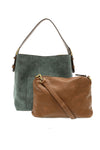 Hobo Faux Suede Bag Teal w/ Coffee Handle