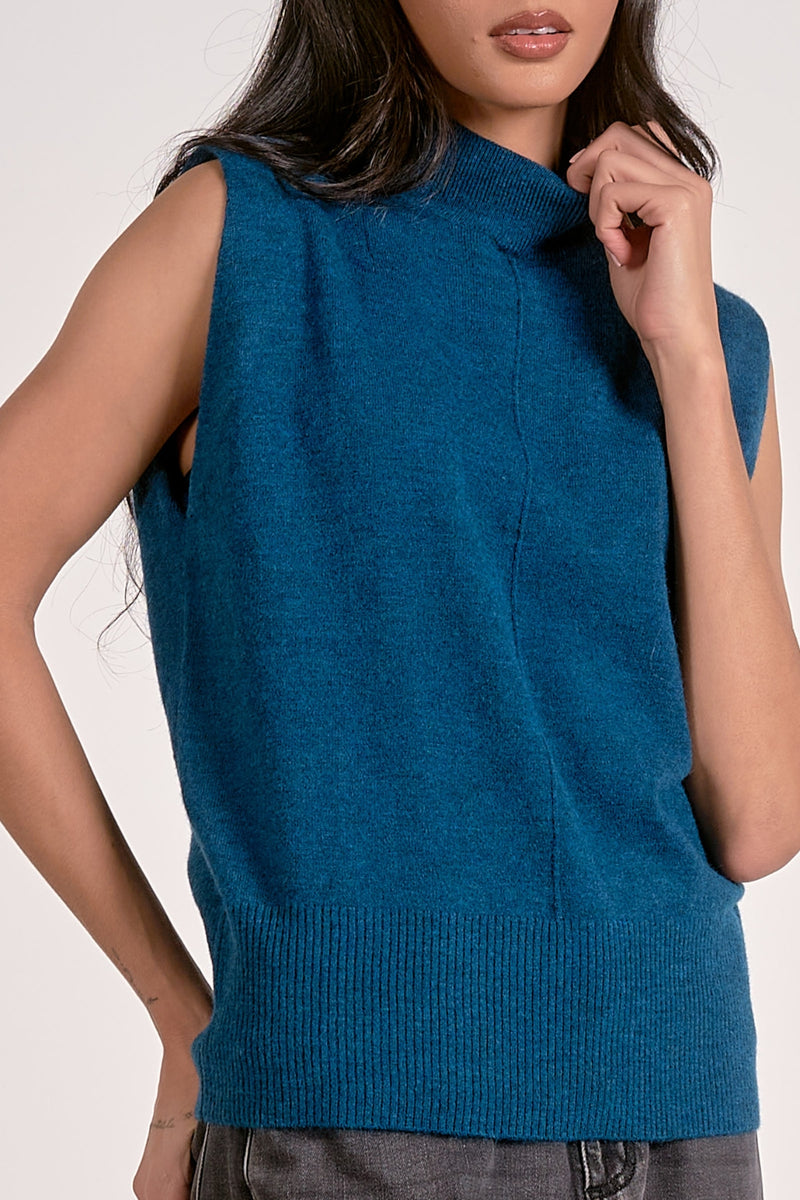 Eliza Sleeveless Mock Neck Sweater - Teal