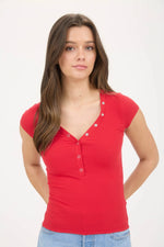 Annalise Half Snap Button Top - Red