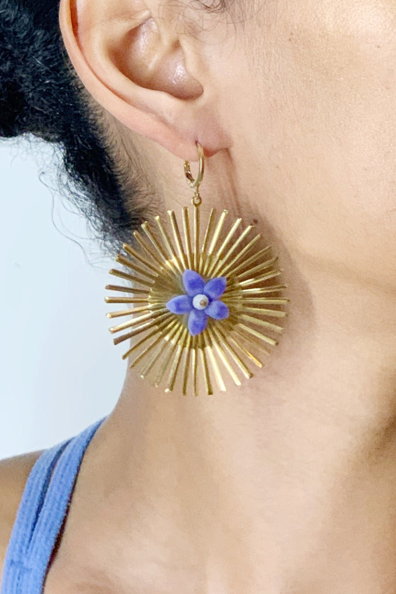 Bammm Blue Vintage Flower Dangle Earrings