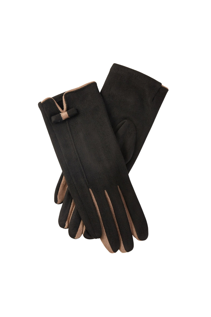 Two Tone Colors w/ Small Bow Gloves - Black