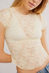 Free People Ready To Go Lace Tee - Butter Yellow
