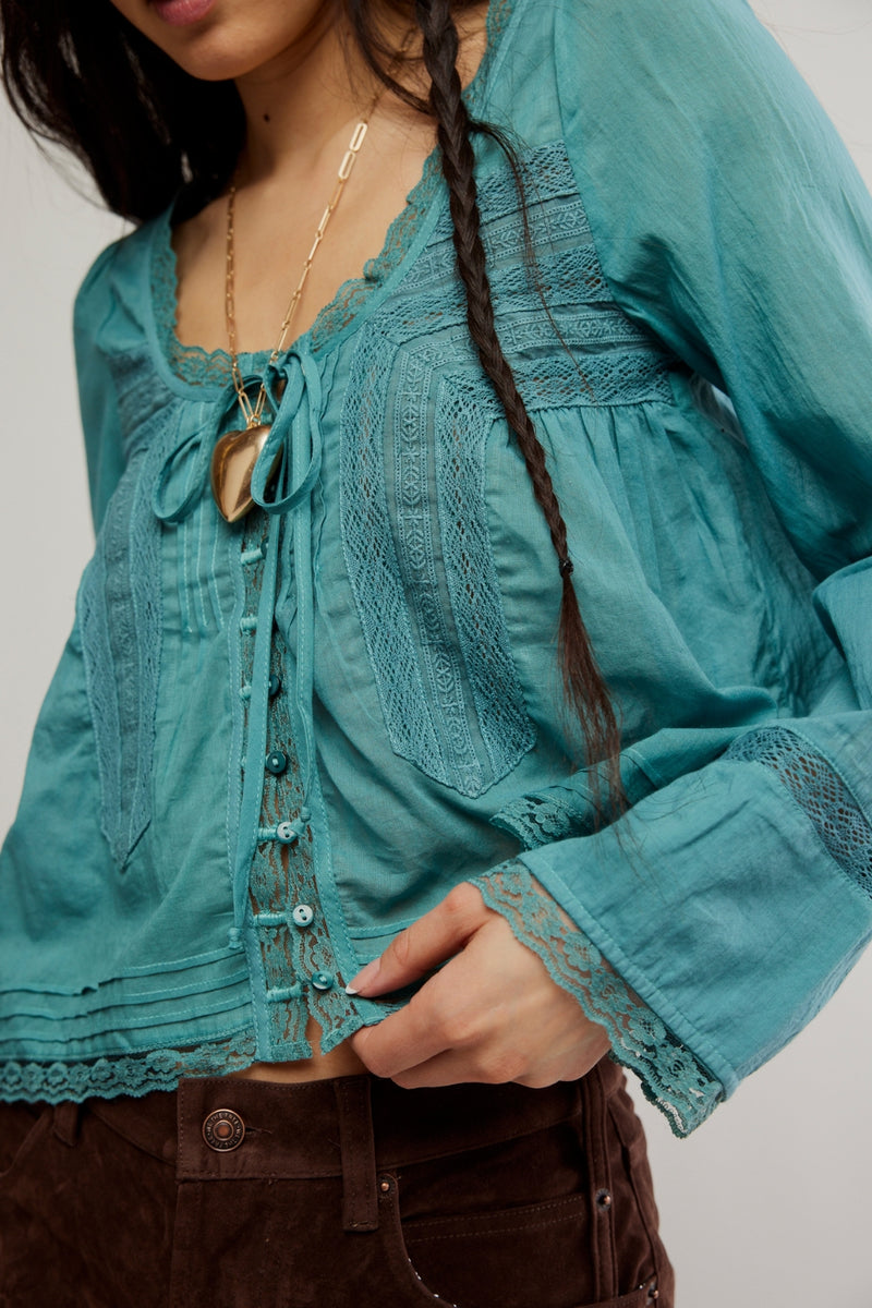 Free People Longsleeve Evermore Top - Mineral Blue