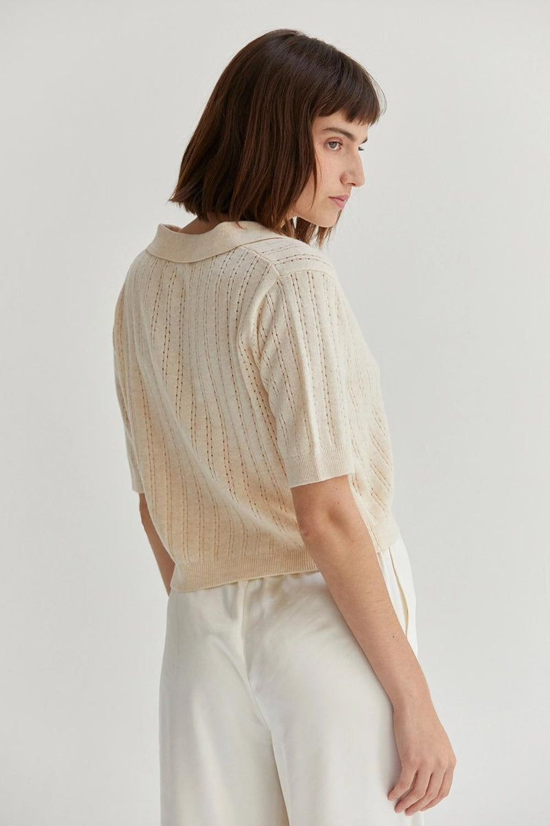 Saman Pointelle Knit Polo Top