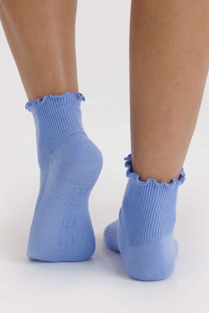 Baggu Lettuce Edge Sock Set of 2 - Light Blue and Red