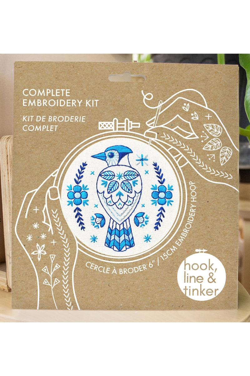 Hook, Line, and Tinker Embroidery Kit Folk - Blue Jay