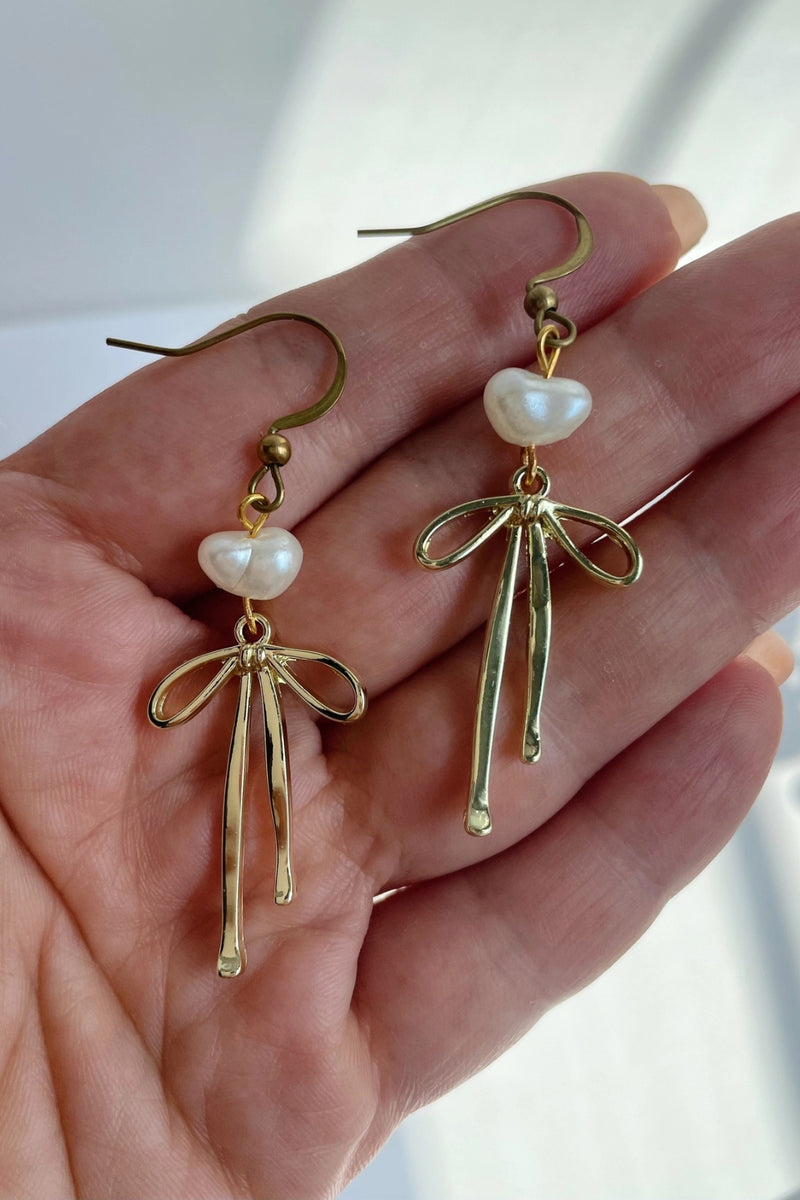 Bow Earrings with Pearl Beads