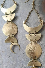 Large Full Moon Phase Earrings - Brass