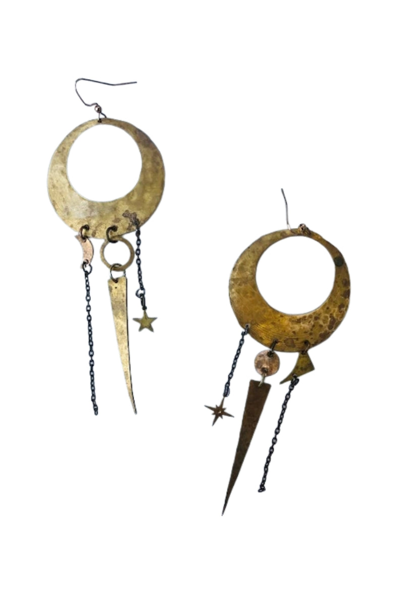Statement Goddess Dangle Earrings - Brass
