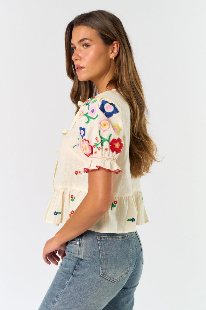 Emilia Embroidered Top Cream/Multi