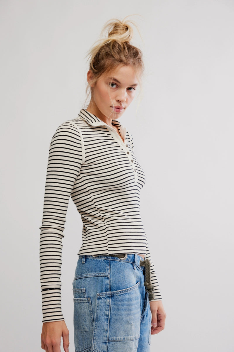 Free People Lake Henley Stripe - Tea Combo