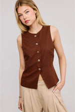Pilar Button Up Vest Top - Wood