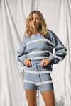 Zoe Loose Knit Sweater - Dusty Blue/Ivory