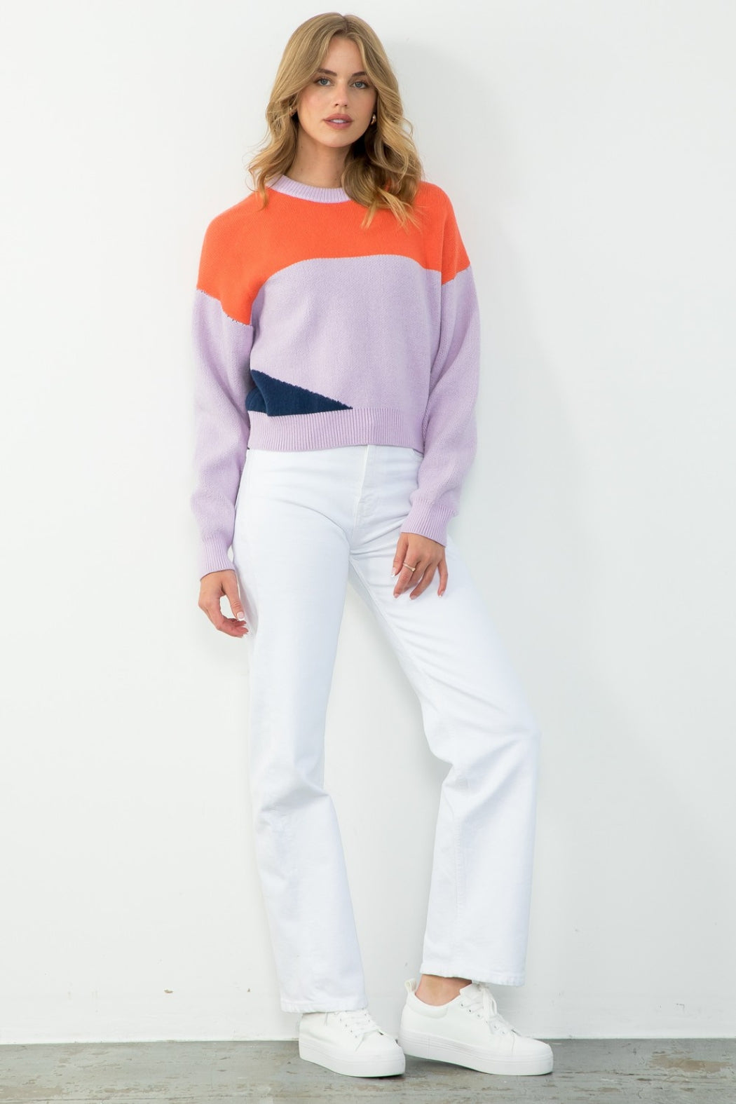 Orange + Purple Color Block Sweater by THML