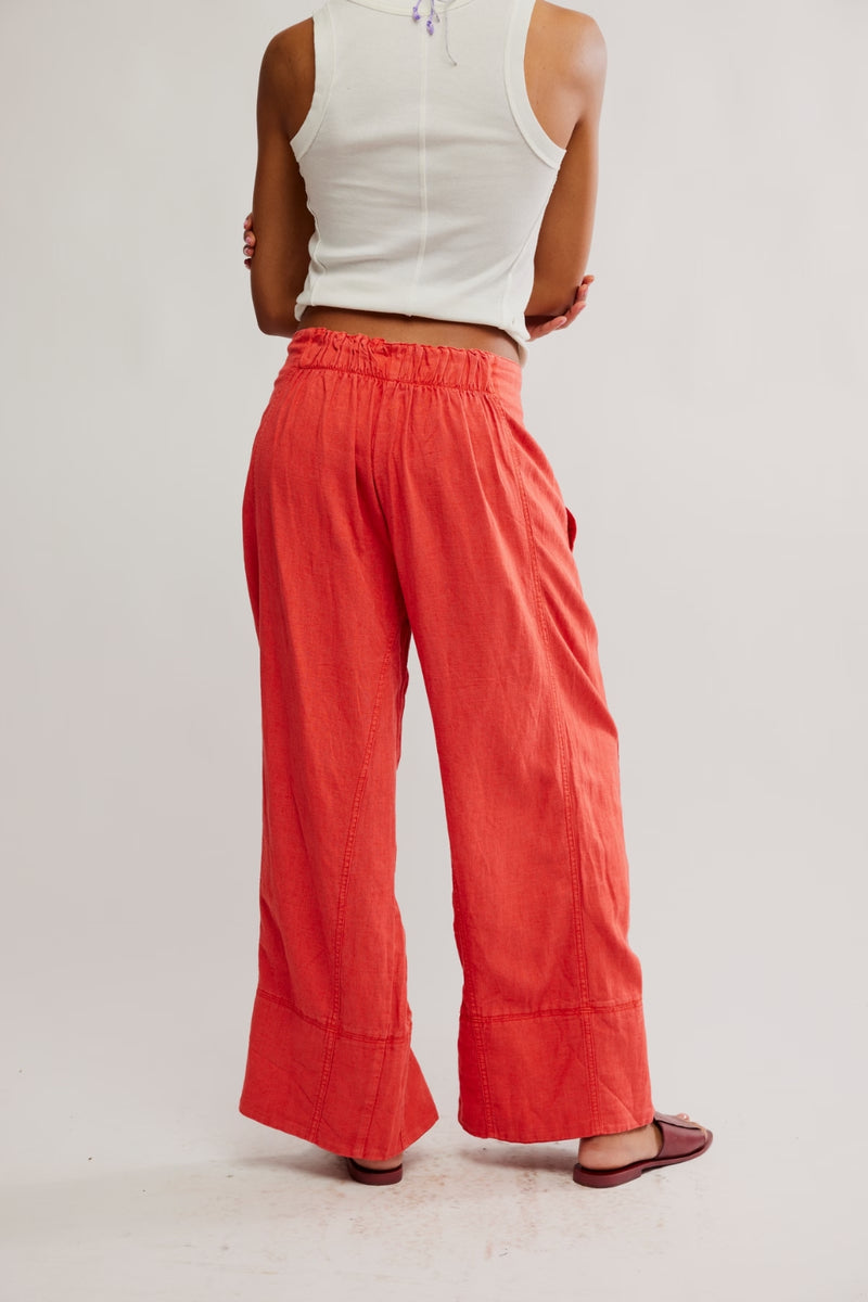Free People Days End Linen Pants Poppy Red
