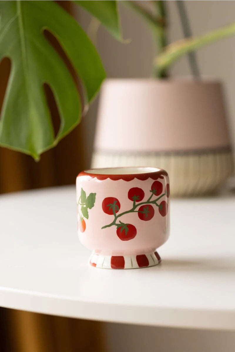 A Dopo 8 oz Hand Painted Ceramic Candle Tomato Vine - Heirloom Tomatoes