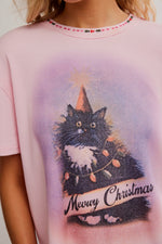 Free People Merry Meow Tee - Pink Combo