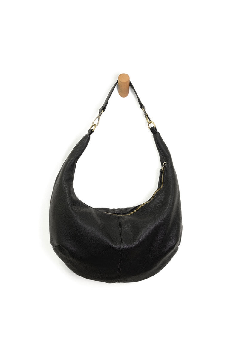 Rhea Slouchy Crescent Shoulder Crossbody Bag - Black