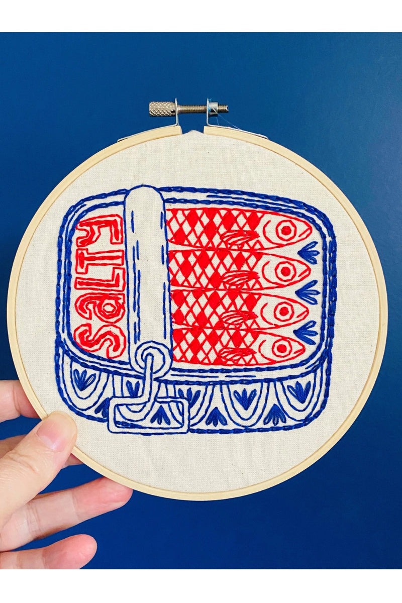 Hook, Line, and Tinker Embroidery Kit - Sardines
