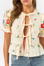 Emilia Embroidered Top Cream/Multi