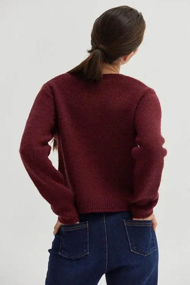 Eliza Button Down Cardigan - Cabernet