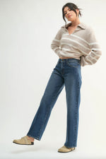 Mid Rise Slim Wide Leg Dark Denim