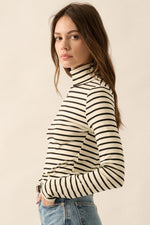 Claire Jersey Knit Mock-Neck Top Cream + Black