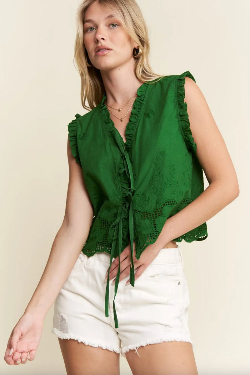 Willow Sleeveless Front Tie Top - Green