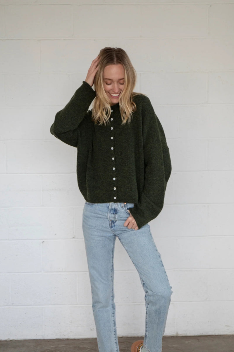 Piper Button Up Cardigan - Hunter Green