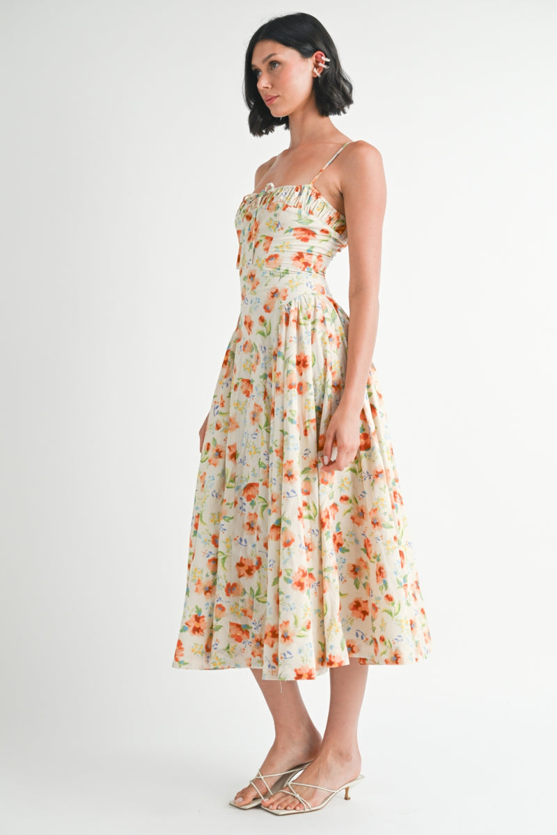 Melody Midi Dress - Cream Multi