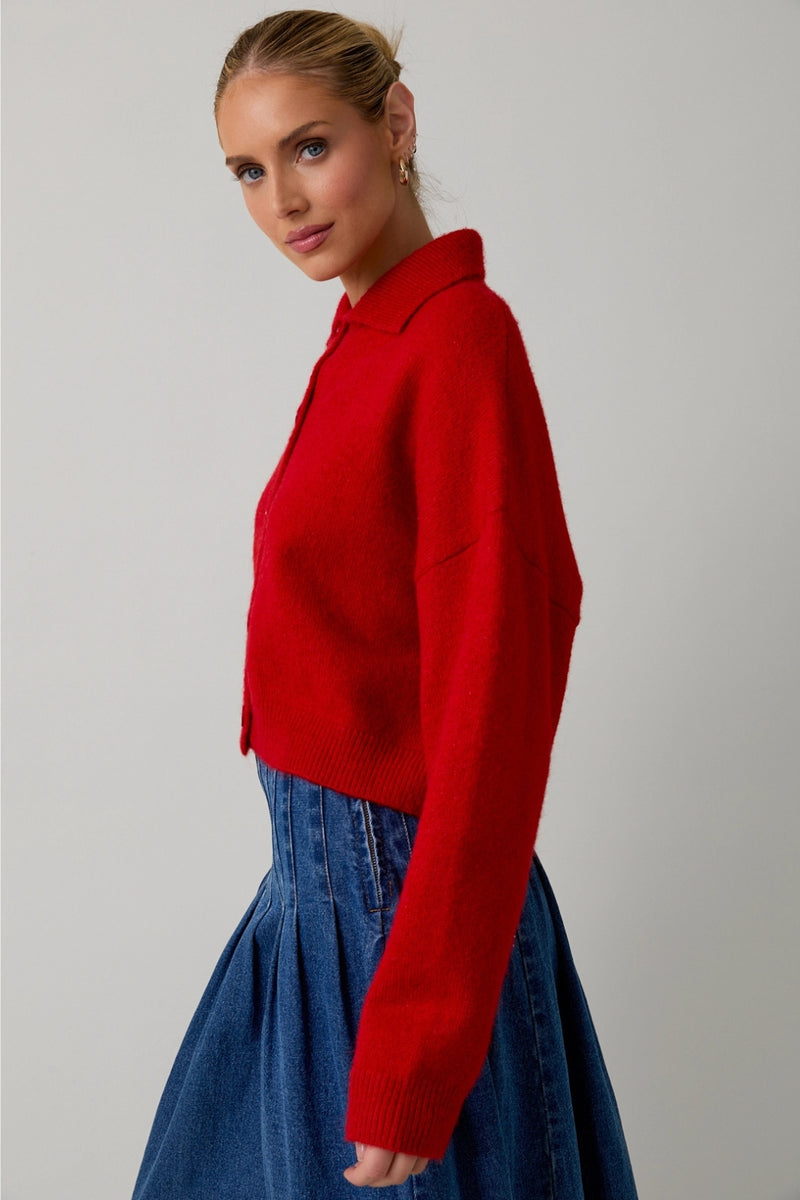 Jackie Collared Cardigan - Red