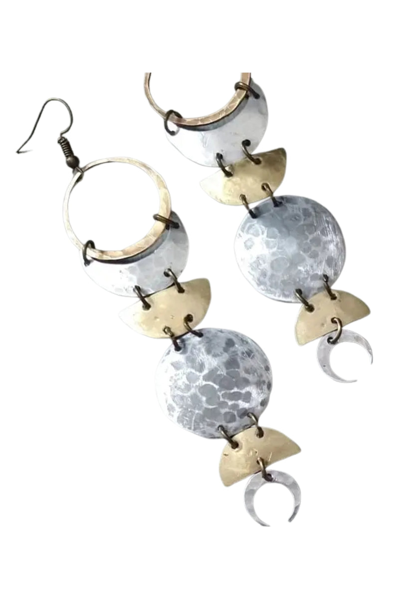 Unique Big Moon Phase Earrings - Brass/Aluminum