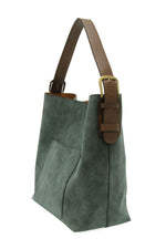 Hobo Faux Suede Bag Teal w/ Coffee Handle