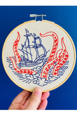 Hook, Line, and Tinker Embroidery Kit - Release the Kraken