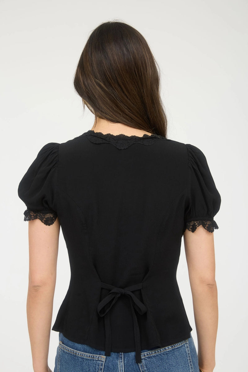 Aurora Lace Trim Blouse - Black