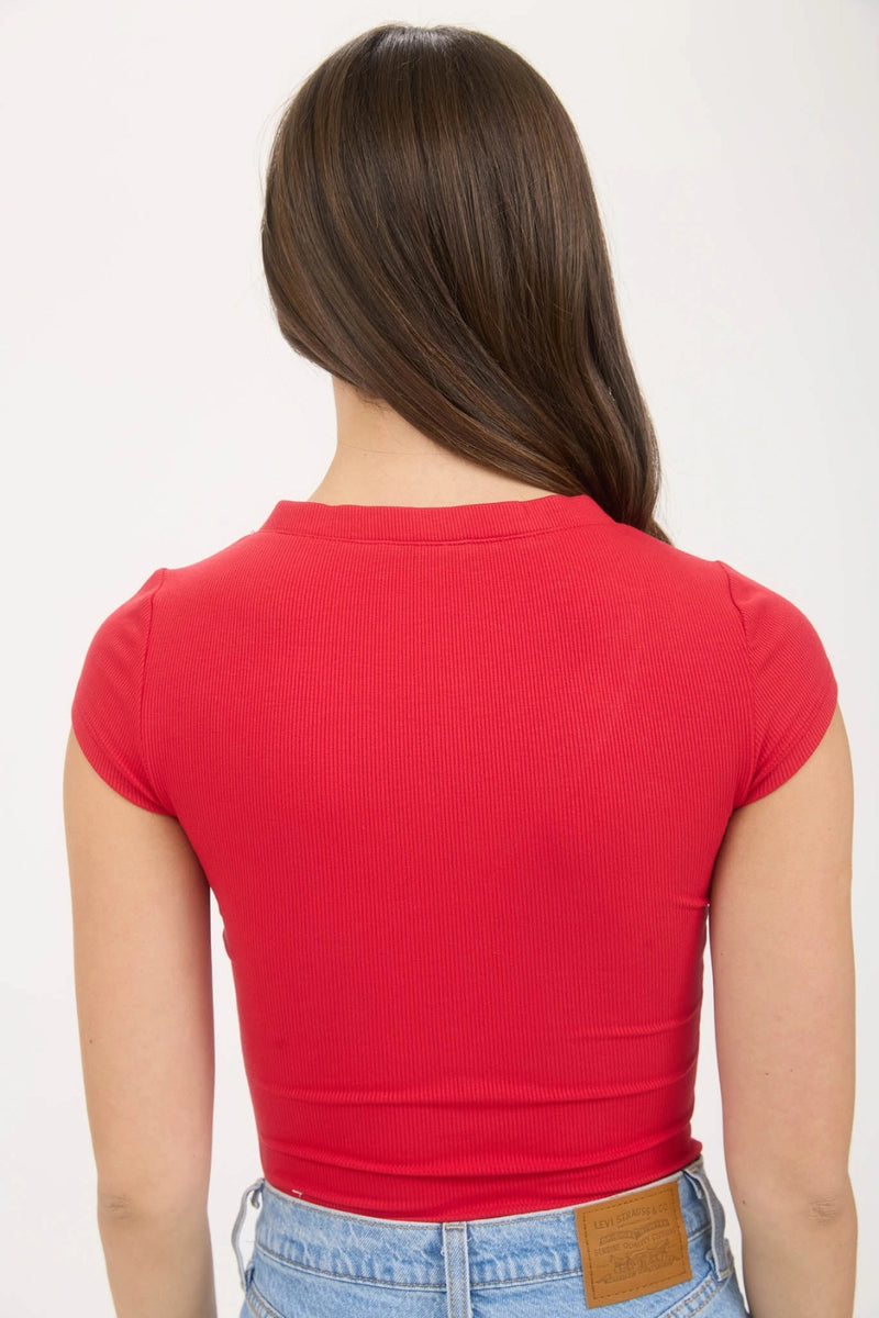 Annalise Half Snap Button Top - Red