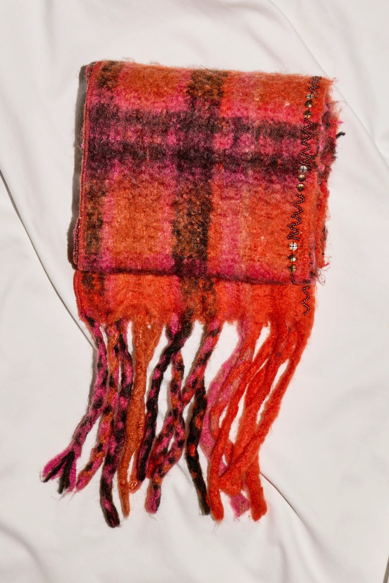 Free People Highland Plaid Skinny Scarf - Pink Combo