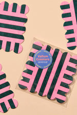 Vellum Coasters - Set of 4 Scalloped Stripe Pink + Green