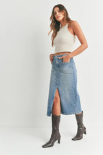 Just Black Denim Patch Pocket Washed Denim Skirt - Washed Blue
