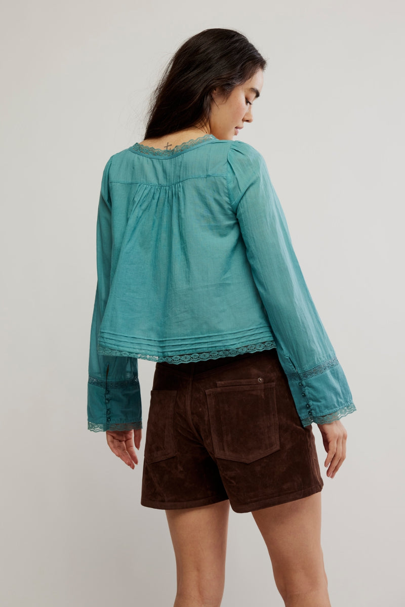 Free People Longsleeve Evermore Top - Mineral Blue