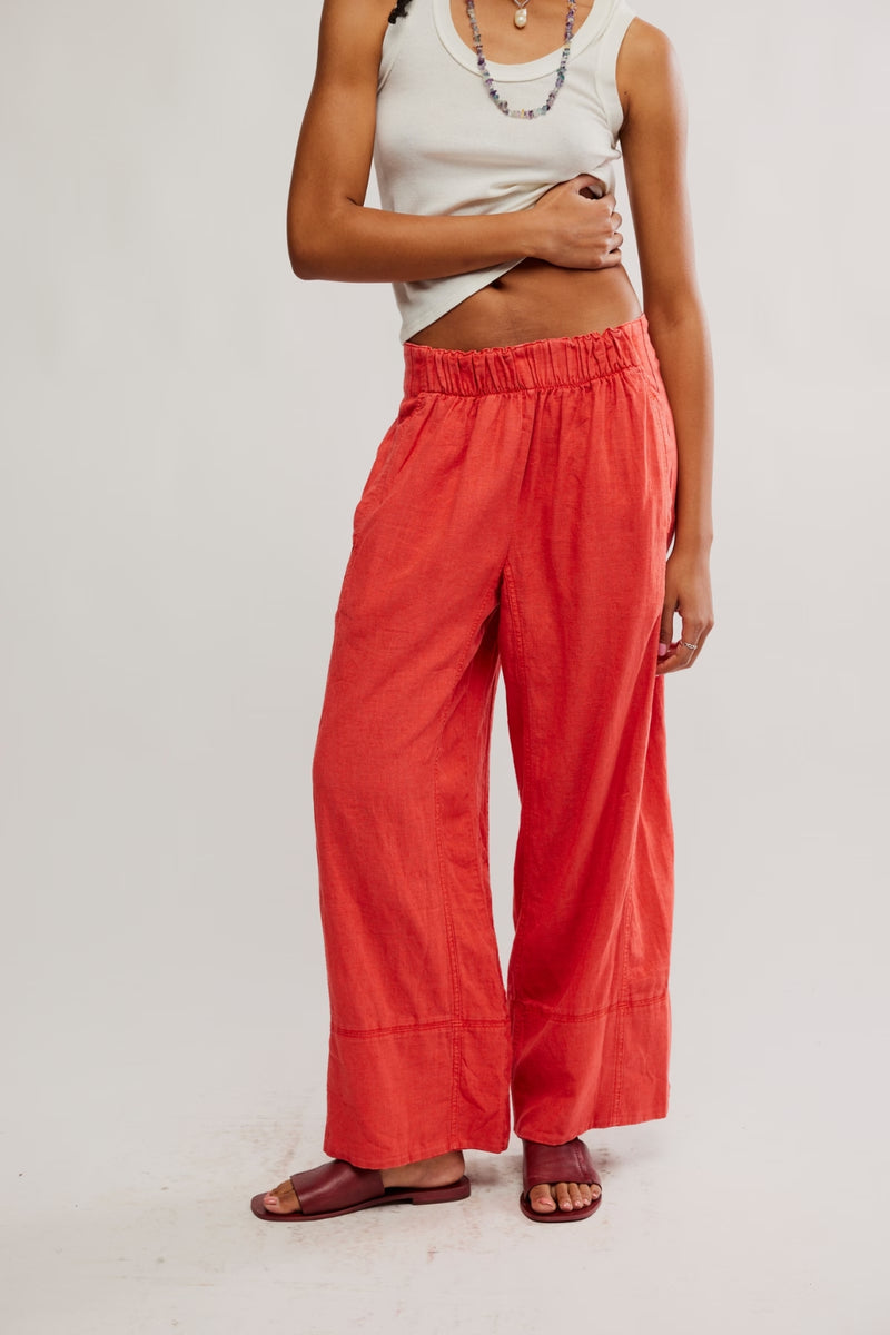 Free People Days End Linen Pants Poppy Red