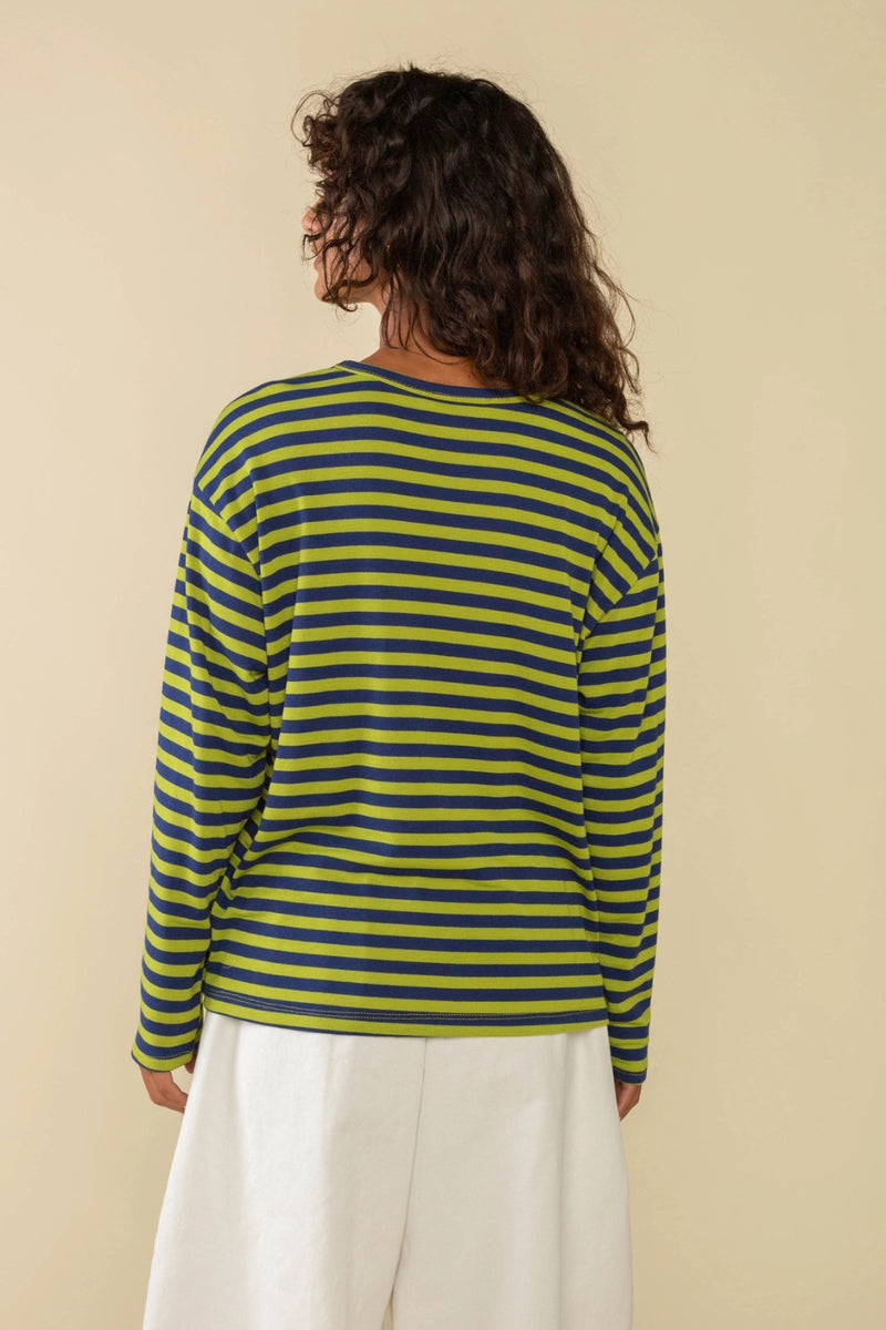 The Culver Striped Tee True Navy + Green Apple