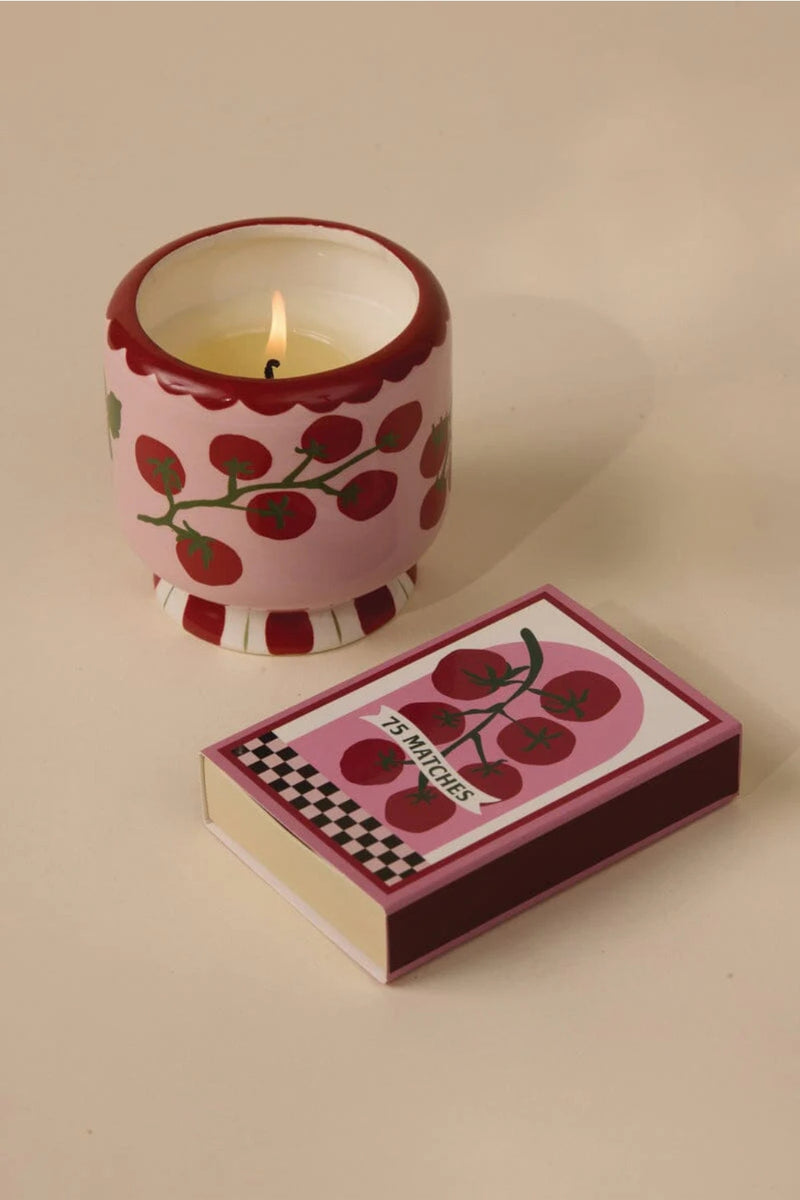 A Dopo 8 oz Hand Painted Ceramic Candle Tomato Vine - Heirloom Tomatoes